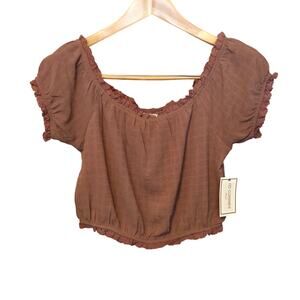 No Comment Cropped Top Womens Size Medium Brown Lace Cottagecore Fairycore NWT